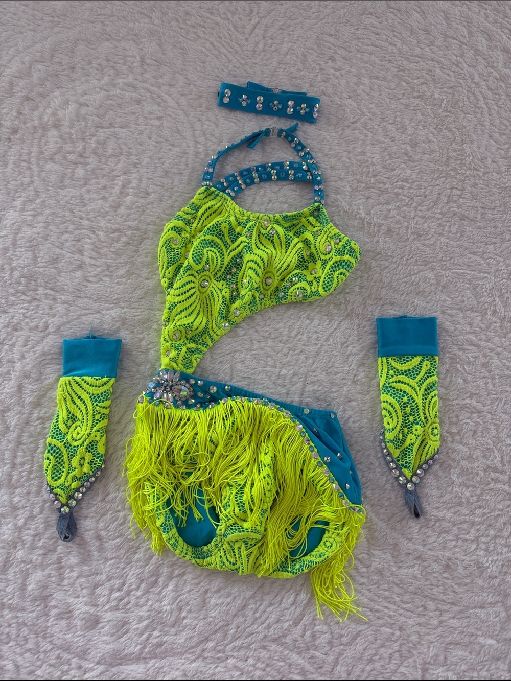 Neon Yellow & Teal Fringe Dance Hair Accessory Set